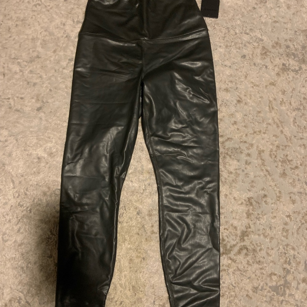 90 Degree By Reflex High Waist Shine Faux Leather Fleece Lined Leggings - Large